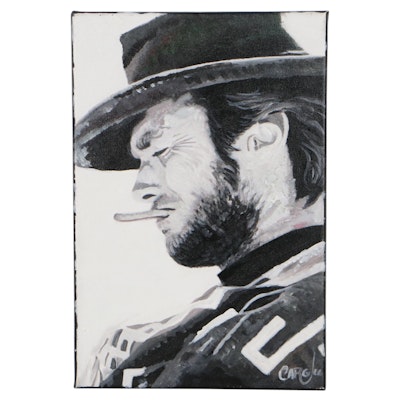 Chris Cargill Mixed Media Painting "Clint Eastwood," 21st Century