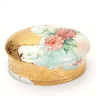 Hand-Painted Chrysanthemum Porcelain Jewelry Box