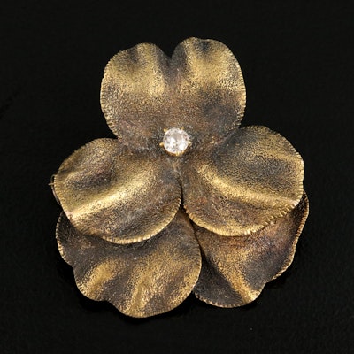 Antique 0.09 CT Diamond Pansy Flower Brooch
