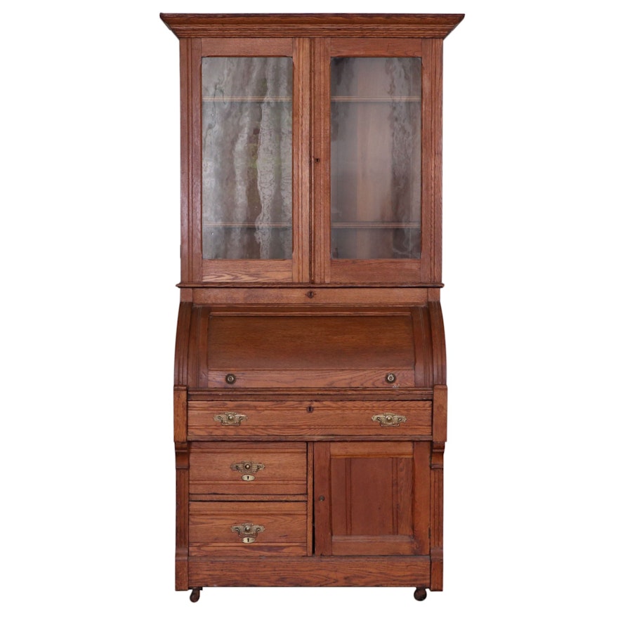 Victorian Oak Secretary Bookcase, Late 19th Century