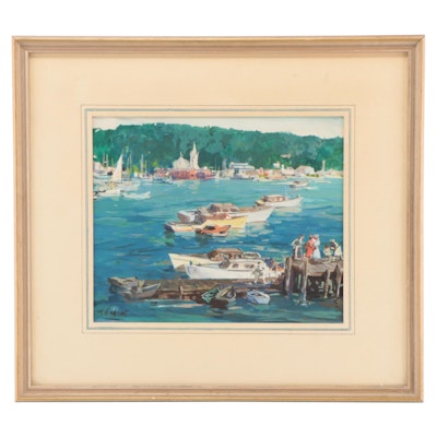 Herman Henry Wessel Gouache Painting "Boothbay Harbor - Maine," Circa 1954