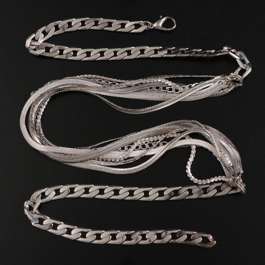 Silver Tone Metal Layered Chain Belt