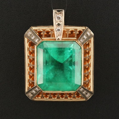 14K 39.94 CT Emerald and Diamond Pendant with GIA Report