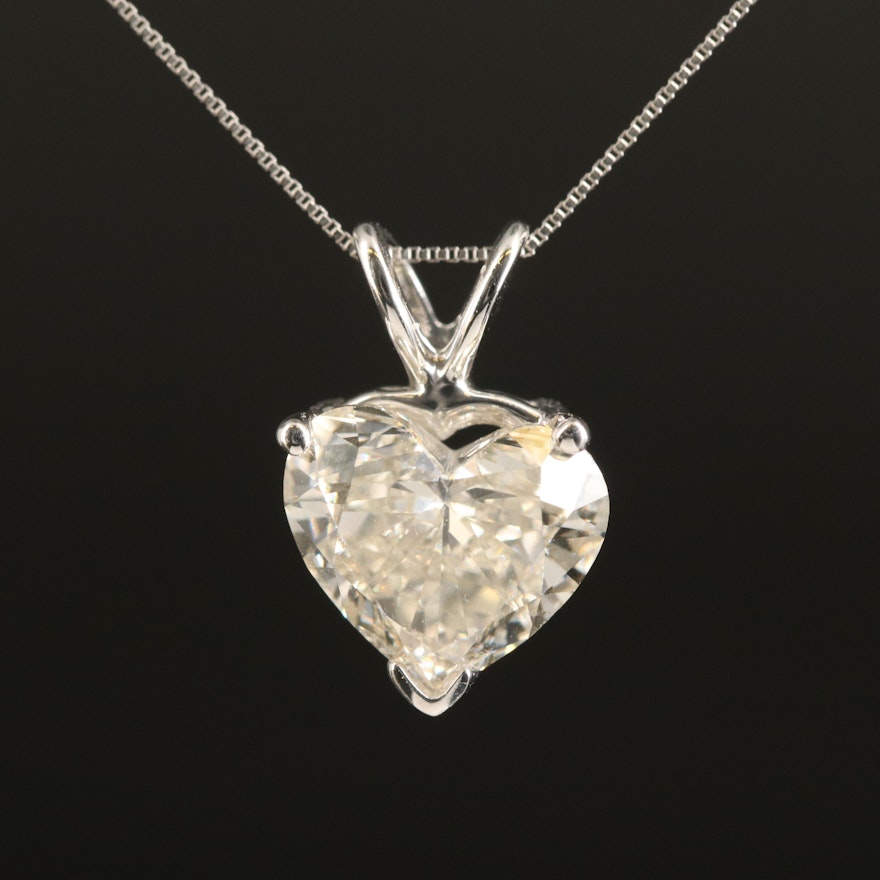 14K 1.92 CT Solitaire Lab Grown Diamond Heart Pendant Necklace