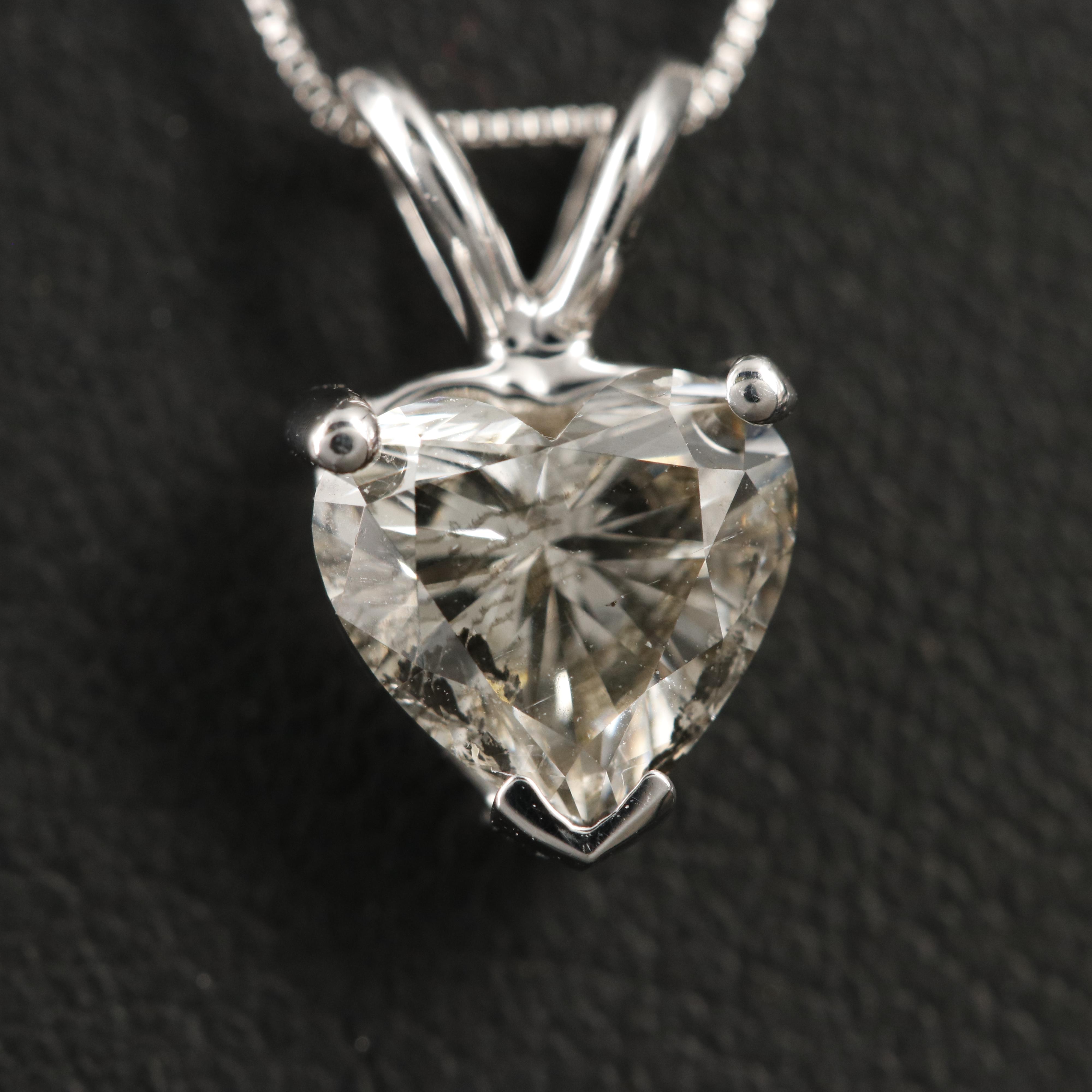 14K 1.07 CT Lab Grown Diamond Heart Solitaire Pendant Necklace EBTH