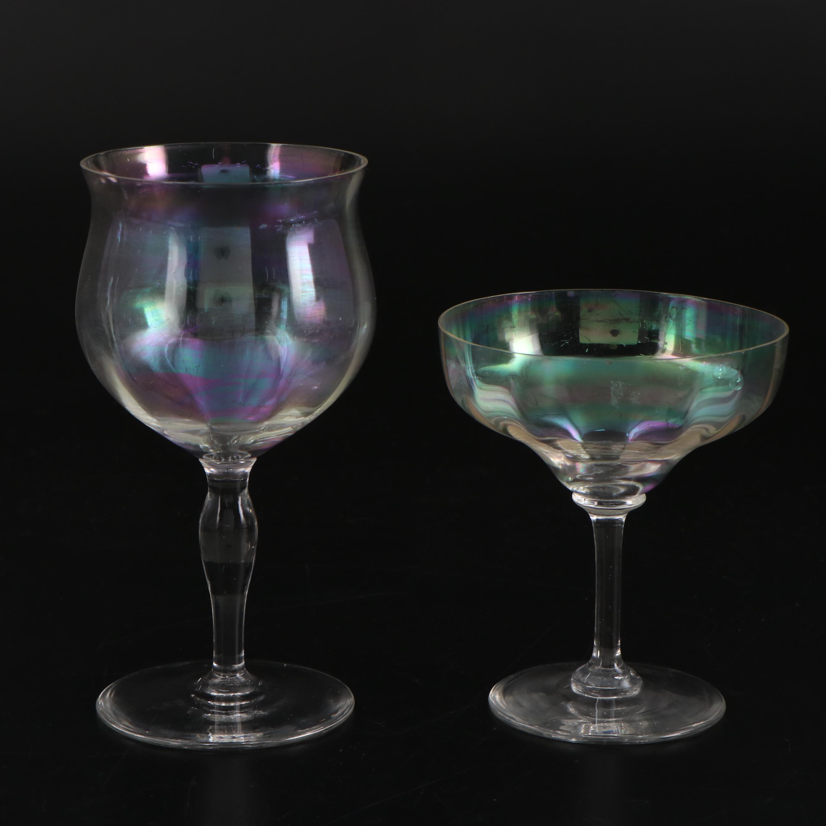 Mikasa "Stephanie" Iridescent Glass Champagne Coupes and Bryce Water