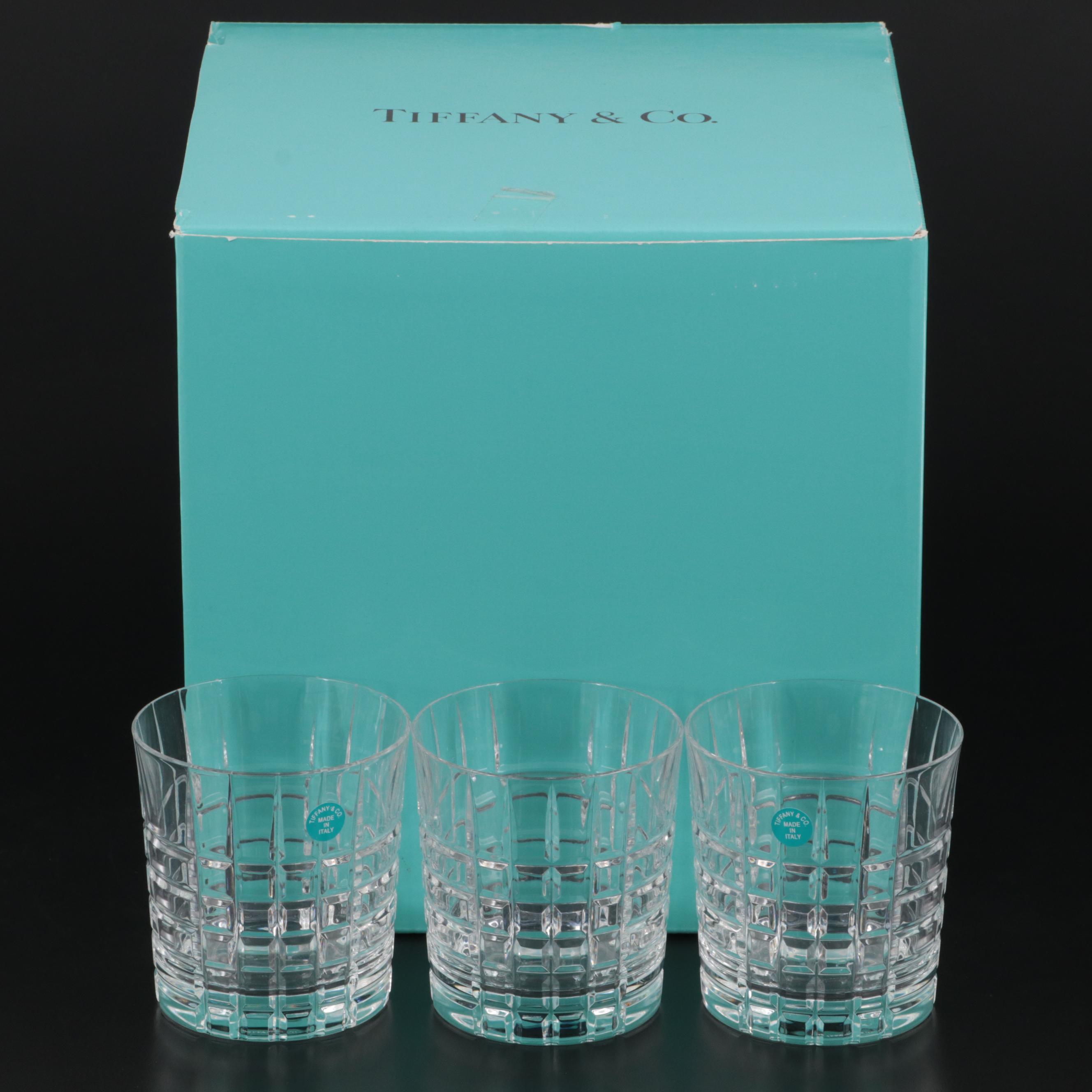 Tiffany & Co. "Plaid" Crystal Double Old Fashioned Glasses EBTH
