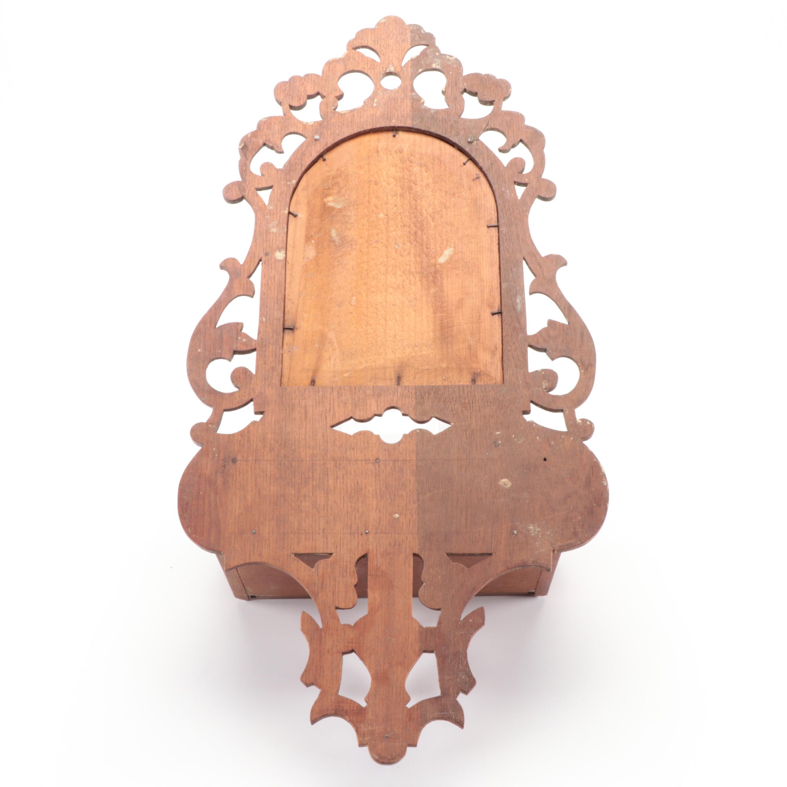 Victorian Style Carved Walnut Wood Wall Mirror with Drawer EBTH