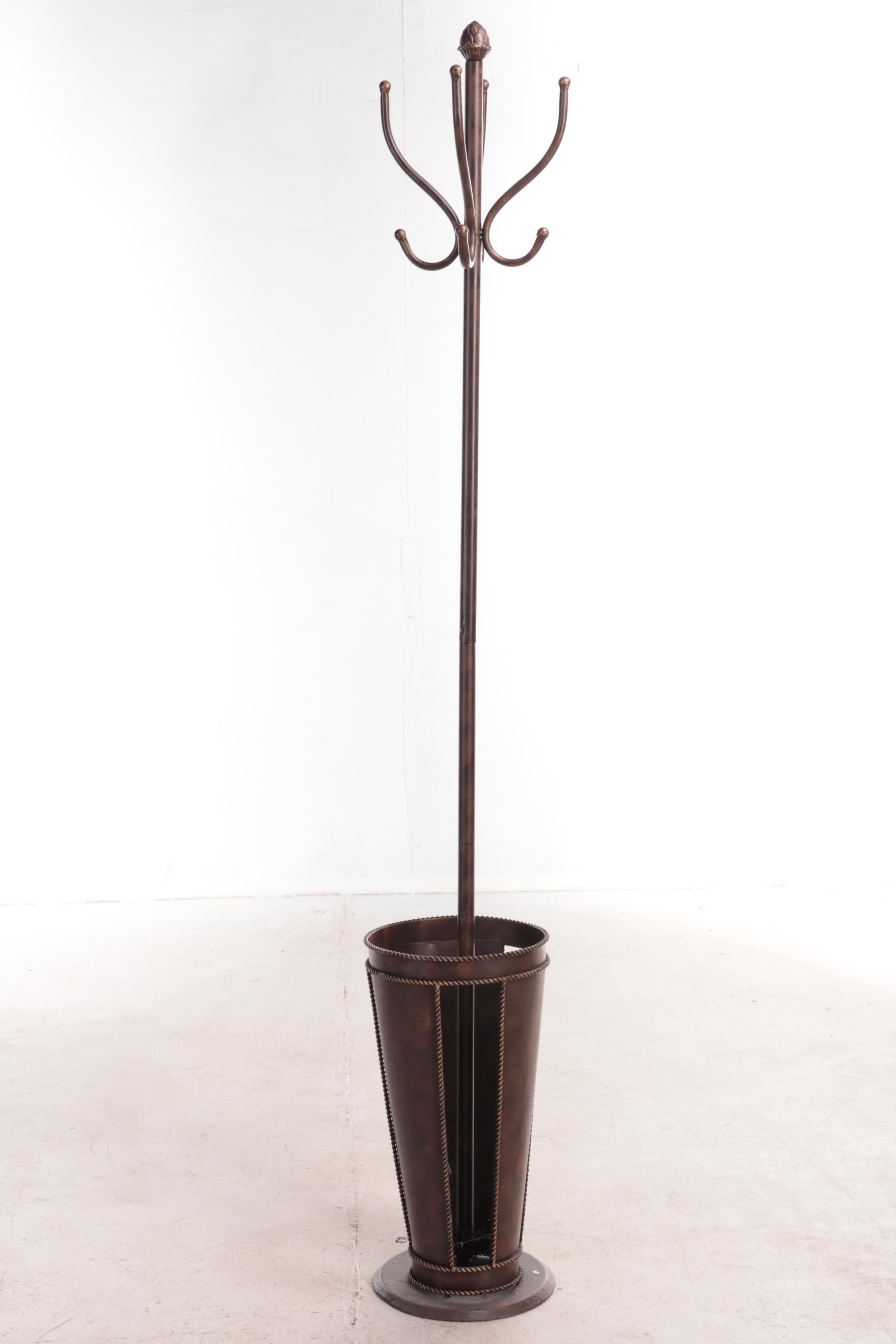 Contemporary Metal Coat Rack with Umbrella Stand EBTH