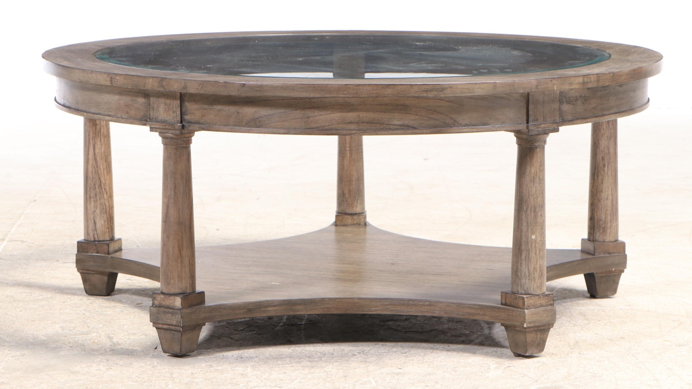 Hekman Large Round Coffee Table in Weathered Gray Finish | EBTH
