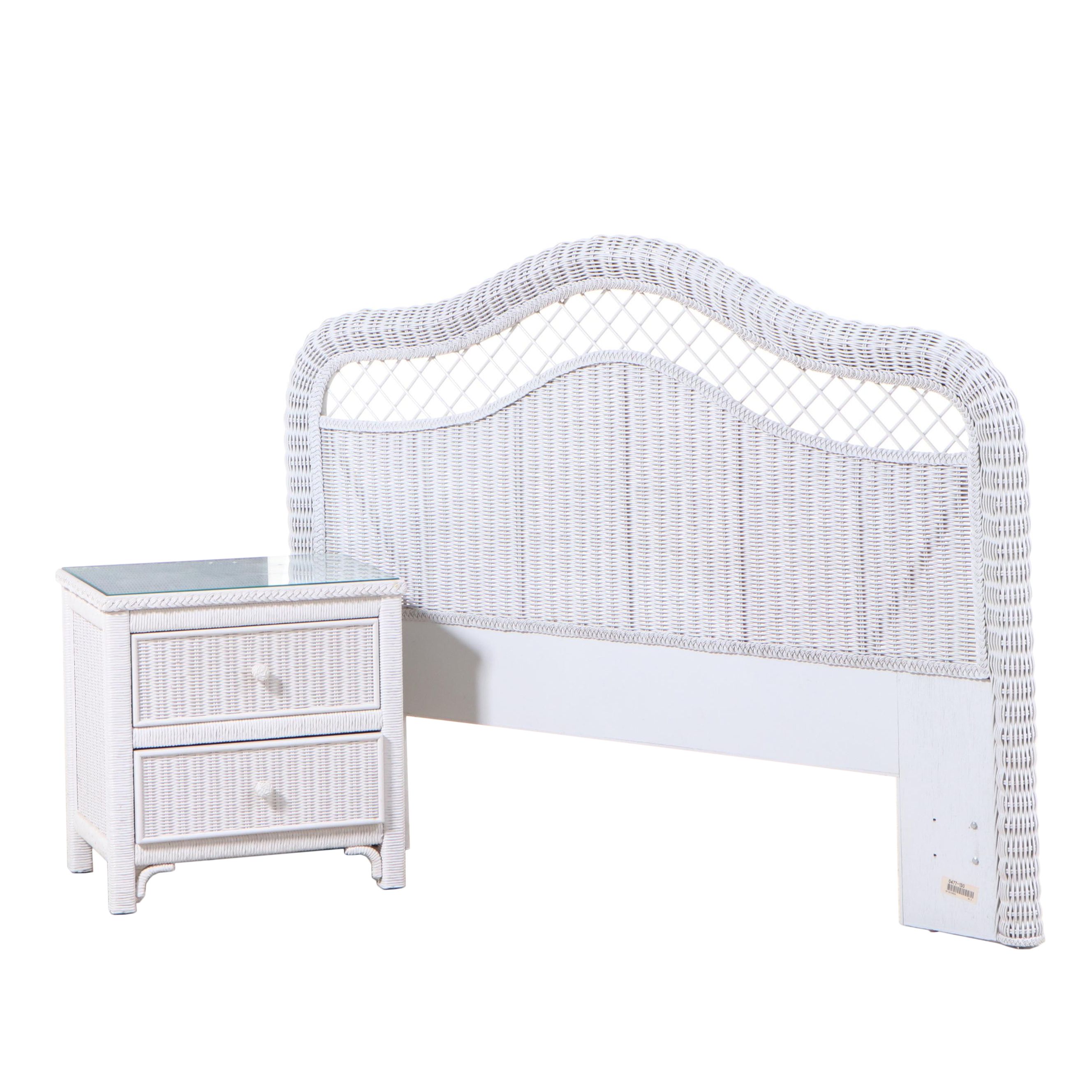 Henry Link Painted Wicker Nightstand and Queen Headboard EBTH