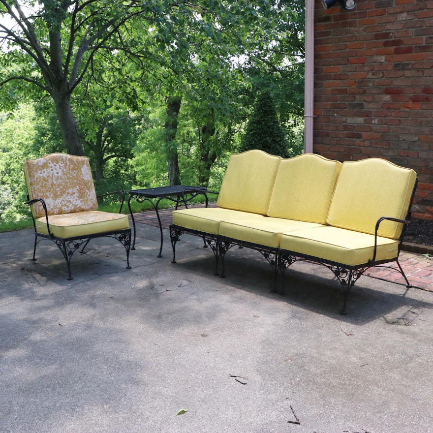 Iron Patio Sofa, Chair, and Side Table, Mid to Late 20th Century