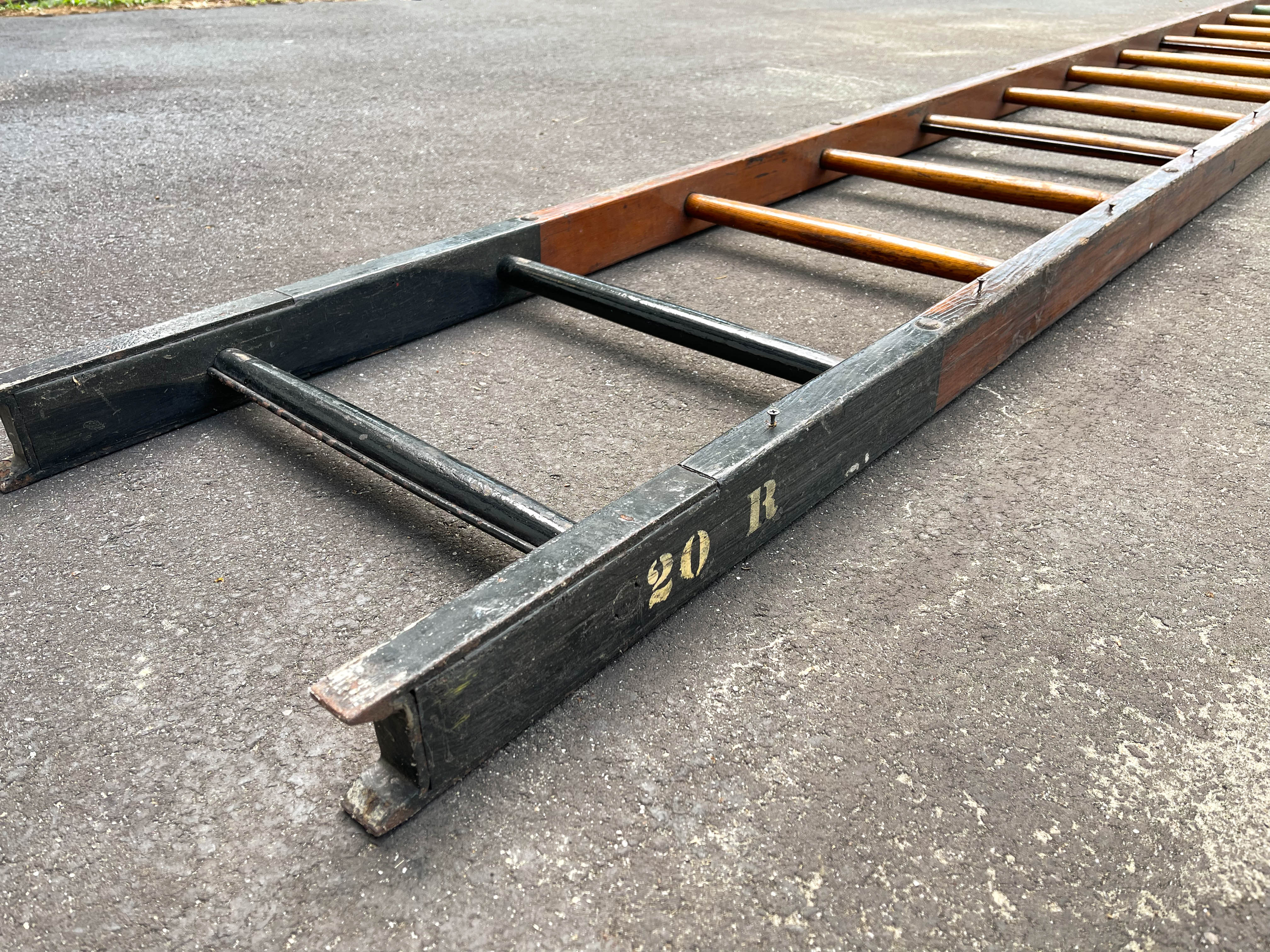 20' Firefighter's Wooden Ladder, 20th Century EBTH