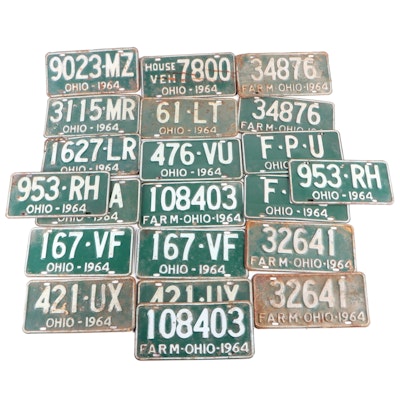 Metal Ohio State Vehicle License Plates, 1964