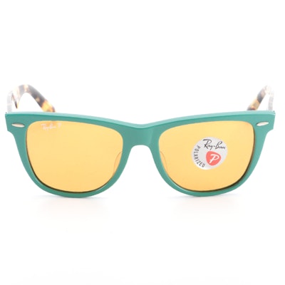 Ray-Ban RB2140-F Wayfarer Pop Polarized Havana/Green Sunglasses with Case & Box
