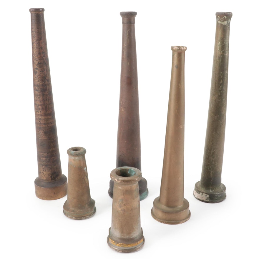 Bronze and Brass Fire Hose Firefighters Nozzles, Early 20th Century