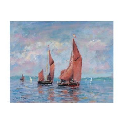 Nino Pippa Oil Painting "England - Spritsail Barges on the Thames"
