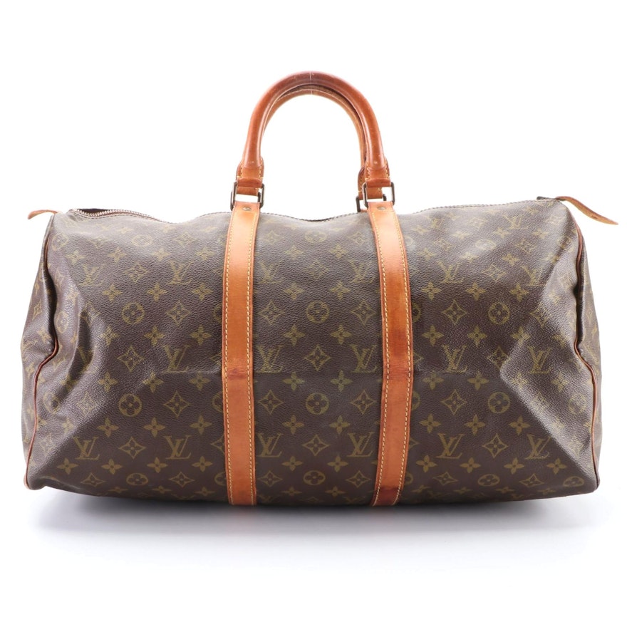 Louis Vuitton Keepall 50 in Monogram Coated Canvas and Vachetta Leather