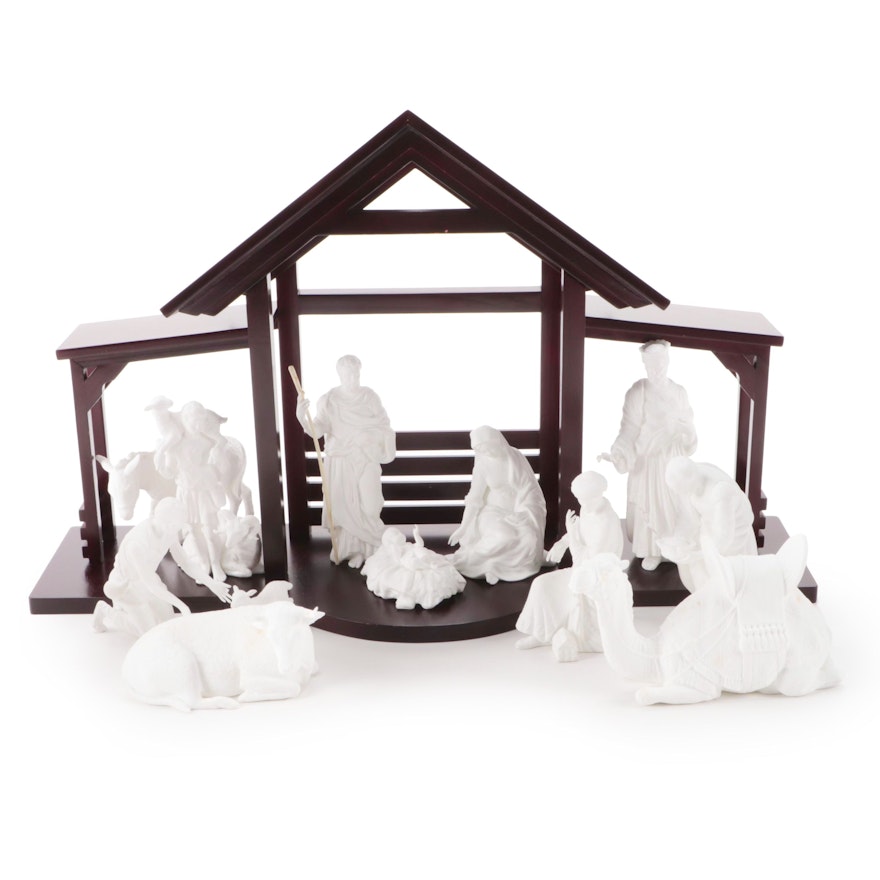 Lenox Porcelain Nativity Set and Wooden Stable