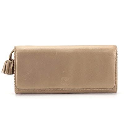 Loewe Front Flap Continental Wallet in Metallic Matte Gold Leather with Tassel