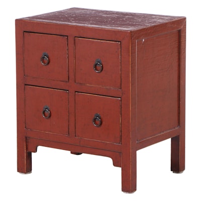 Chinese Red Lacquered Four-Drawer Chest/Side Table