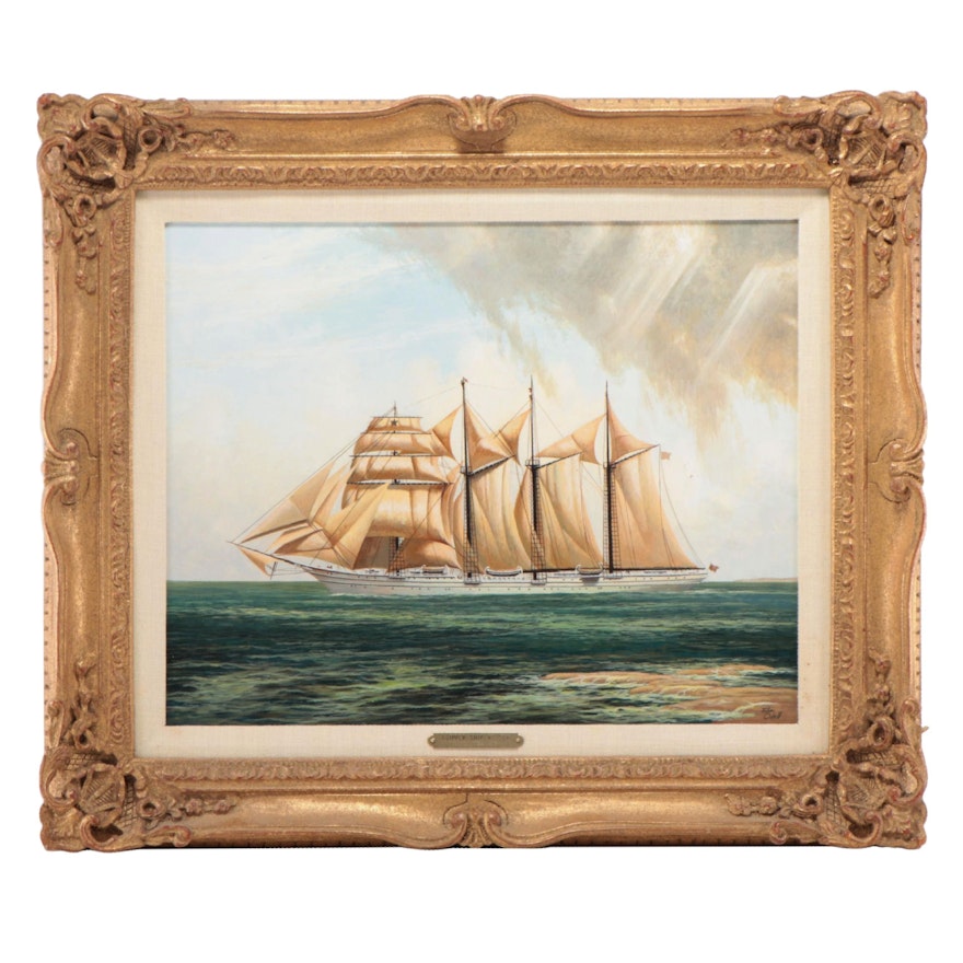 John Odell Oil Painting "Clipper Ship at Sea," 1983