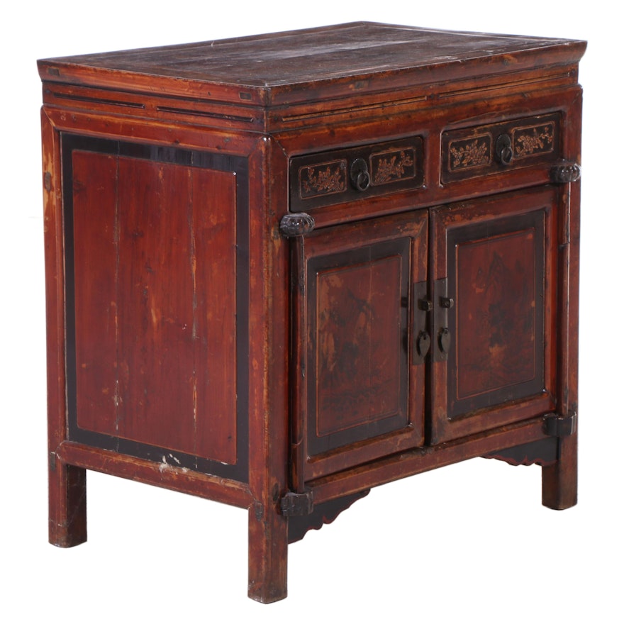 Chinese Lacquered and Paint-Decorated Side Cabinet, Early to Mid-20th Century