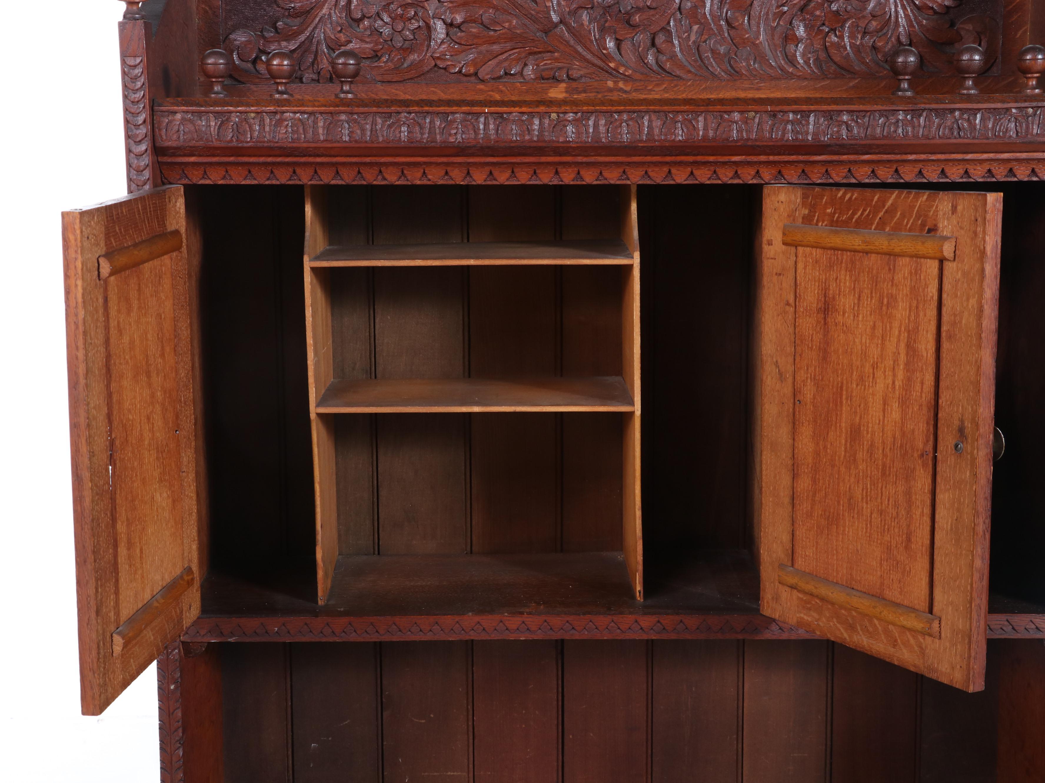 Cincinnati Art Carved Oak Bookcase with and Mirror, Late 19th