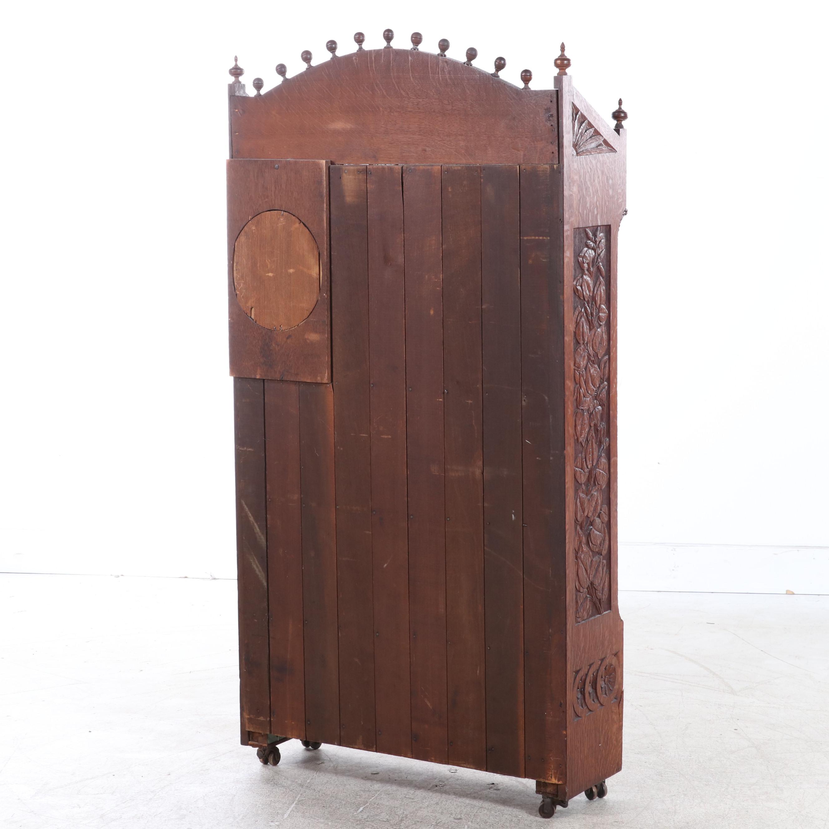 Cincinnati Art Carved Oak Bookcase with and Mirror, Late 19th