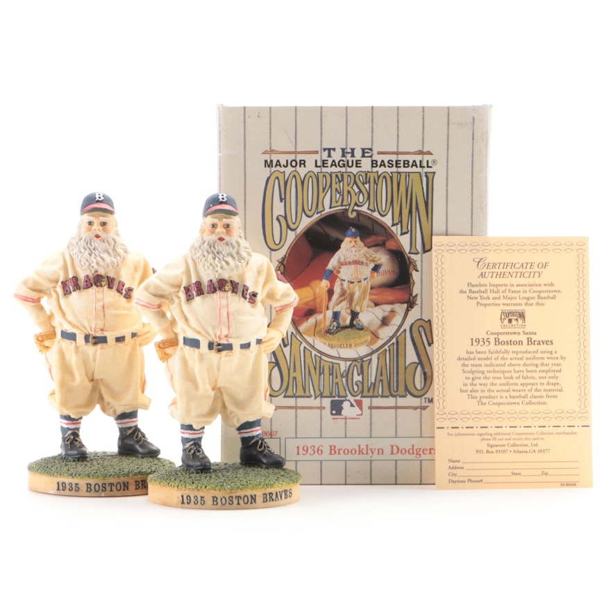 Flambro Imports Cooperstown Collection MLB Boston Braves Santa Figurines, COA