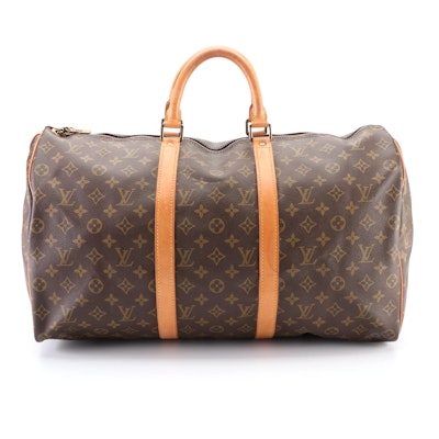 Louis Vuitton Keepall 50 Duffle Bag in Monogram Canvas and Vachetta Leather