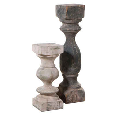 Two Large Painted Wooden Baluster Pedestals, 20th Century