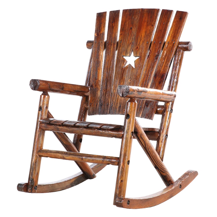 Rustic Pine Over-Sized Rocking Chair with Star Cut-Out