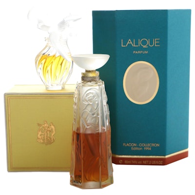 Lalique "Les Muses" and "L'Air du Temps" Crystal Perfume Bottles with Boxes