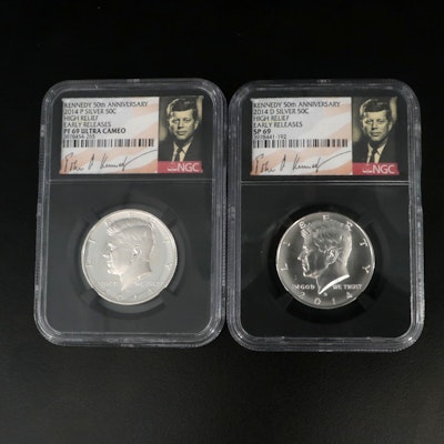 NGC 2014 P&D John F. Kennedy 50th Anniversary High Relief Silver Half Dollar Set