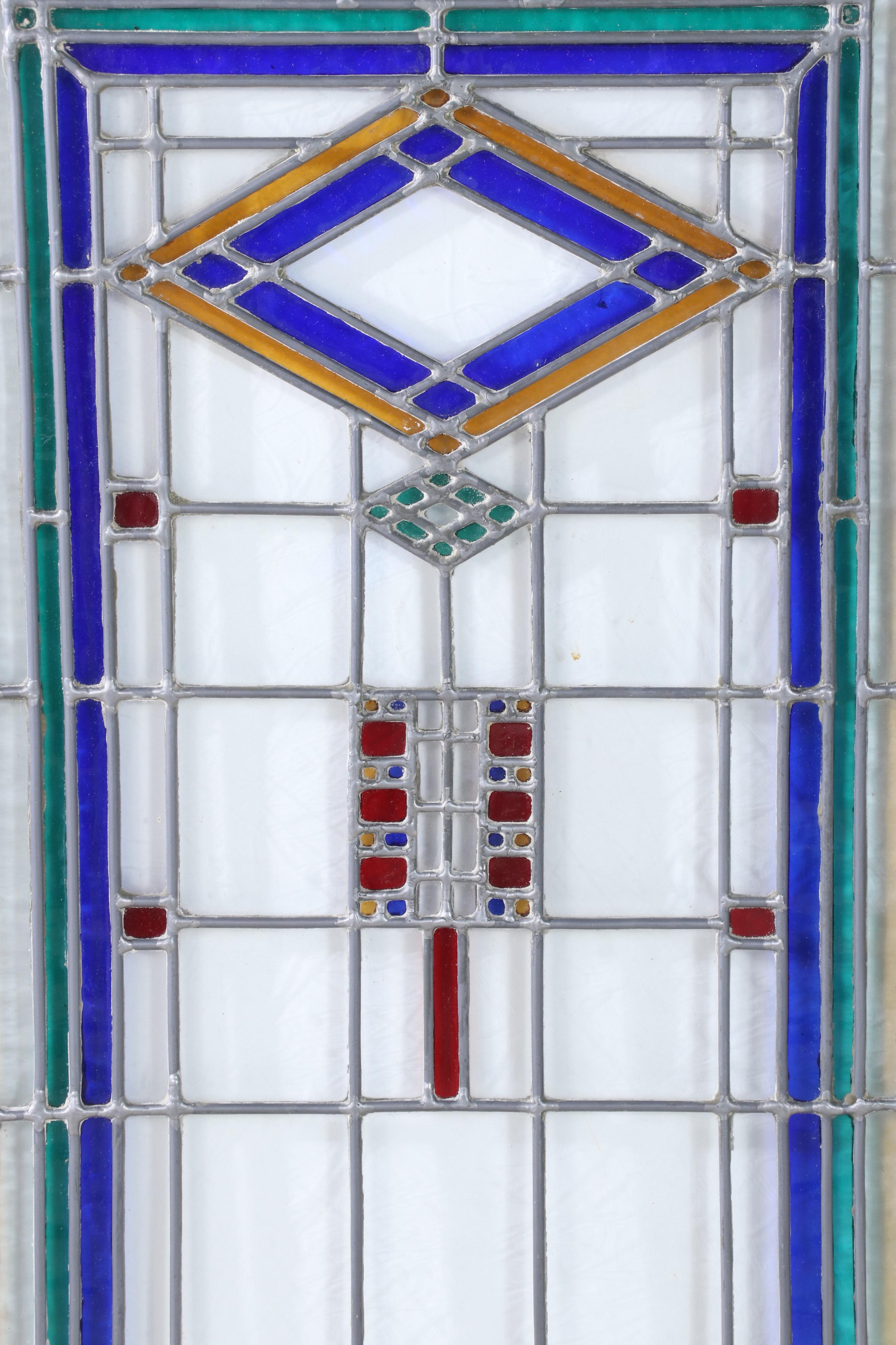 Arts and Crafts Style Stained and Leaded Glass Window Panel in Oak