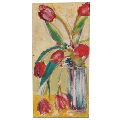 Sarah Roush Still Life Oil Painting of Tulips, Late 20th Century