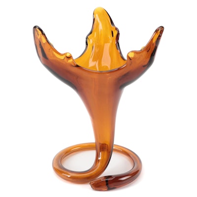 Sooner Style Blown Abstract Freeform Amber Art Glass Vase, Mid/Late 20th C