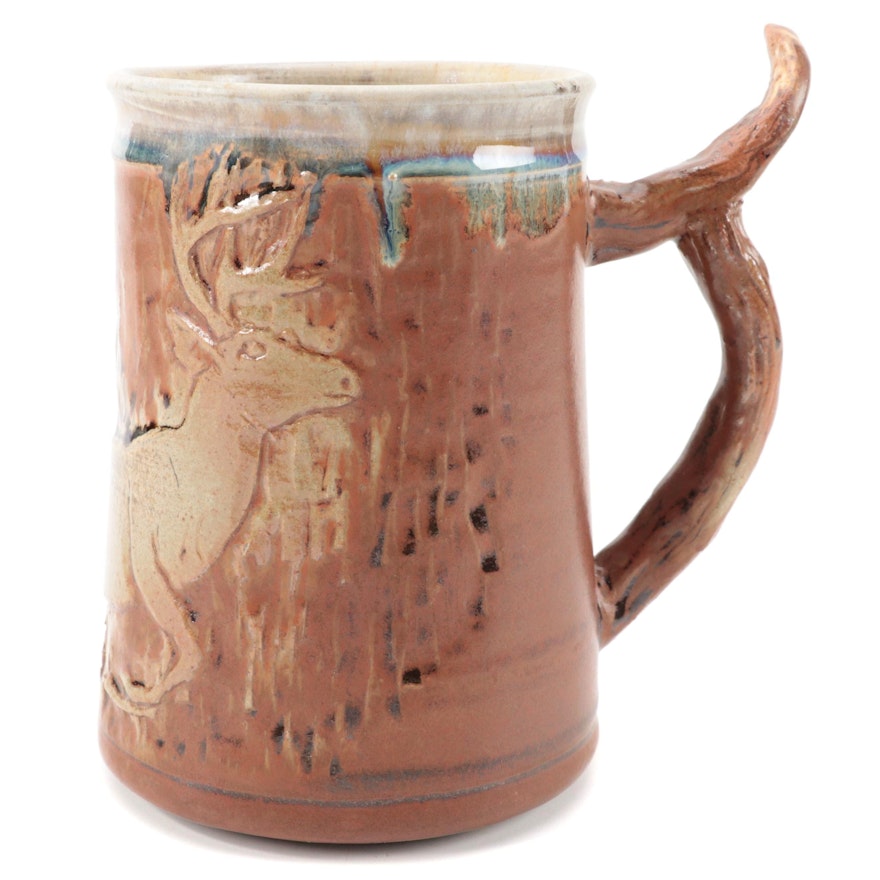 American Art Pottery Stoneware Mug with Antler Form Handle, 2010