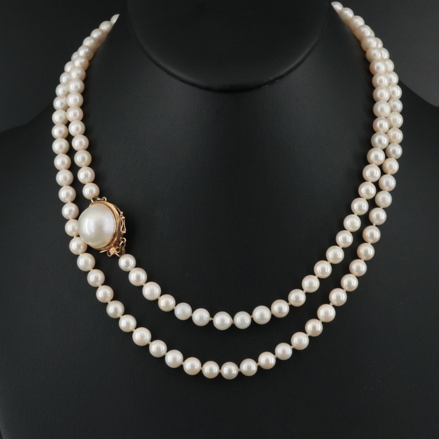 Pearl Necklace with 14K Pearl Mabé Clasp