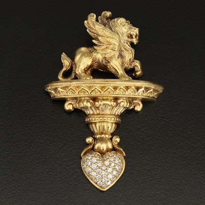 SeidenGang 18K 1.04 CTW Diamond Brooch of Winged Lion on Corinthian Column