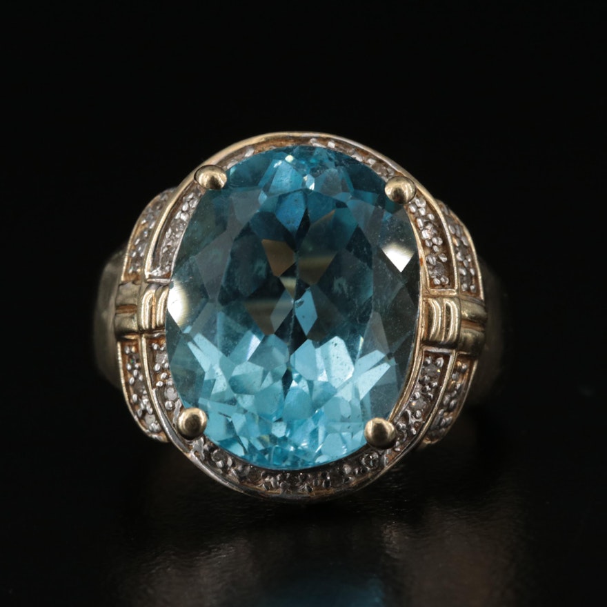14K 12.88 CT Swiss Blue Topaz and Diamond Ring