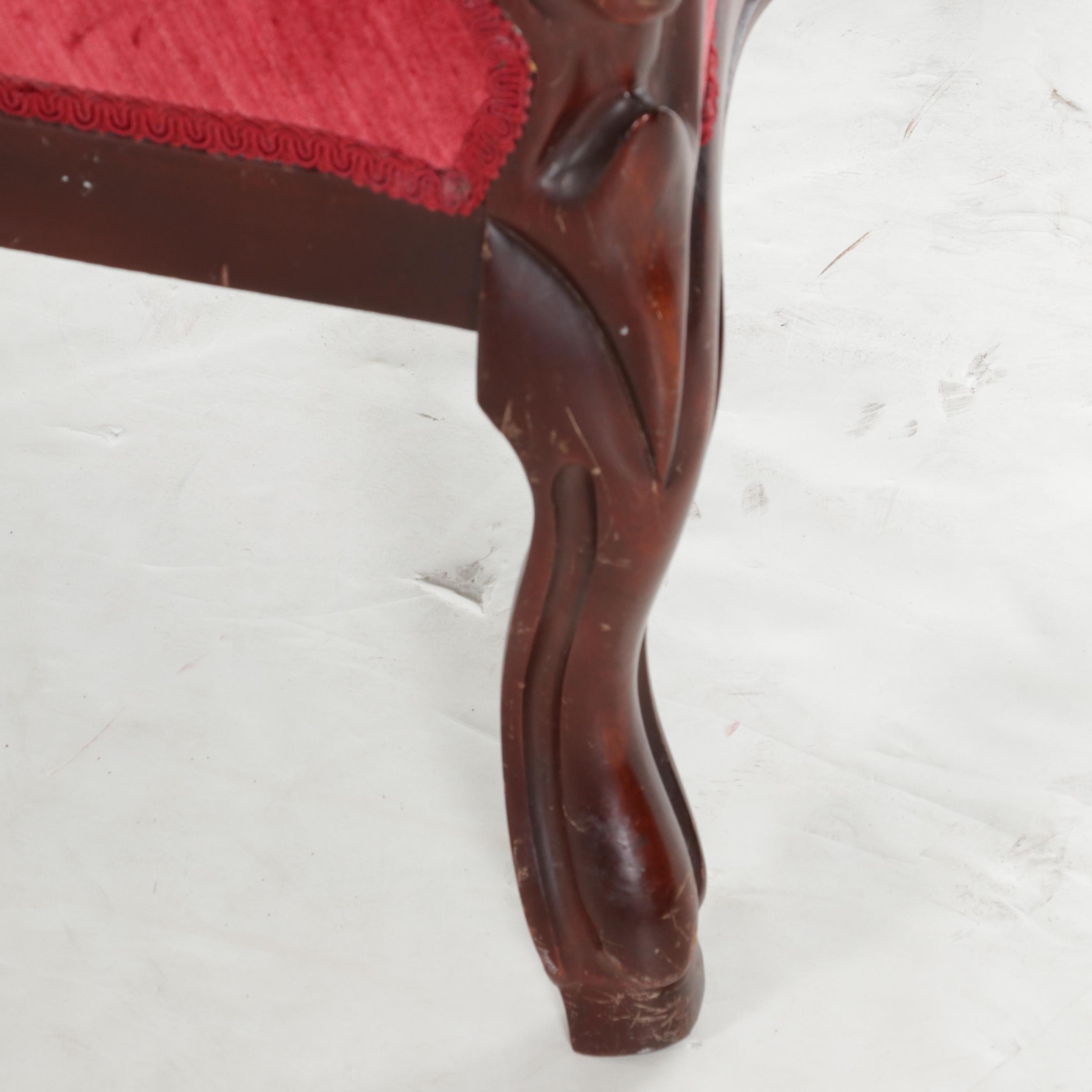 Kimball Victorian Reproduction Carved Velvet Upholstered Walnut Easy