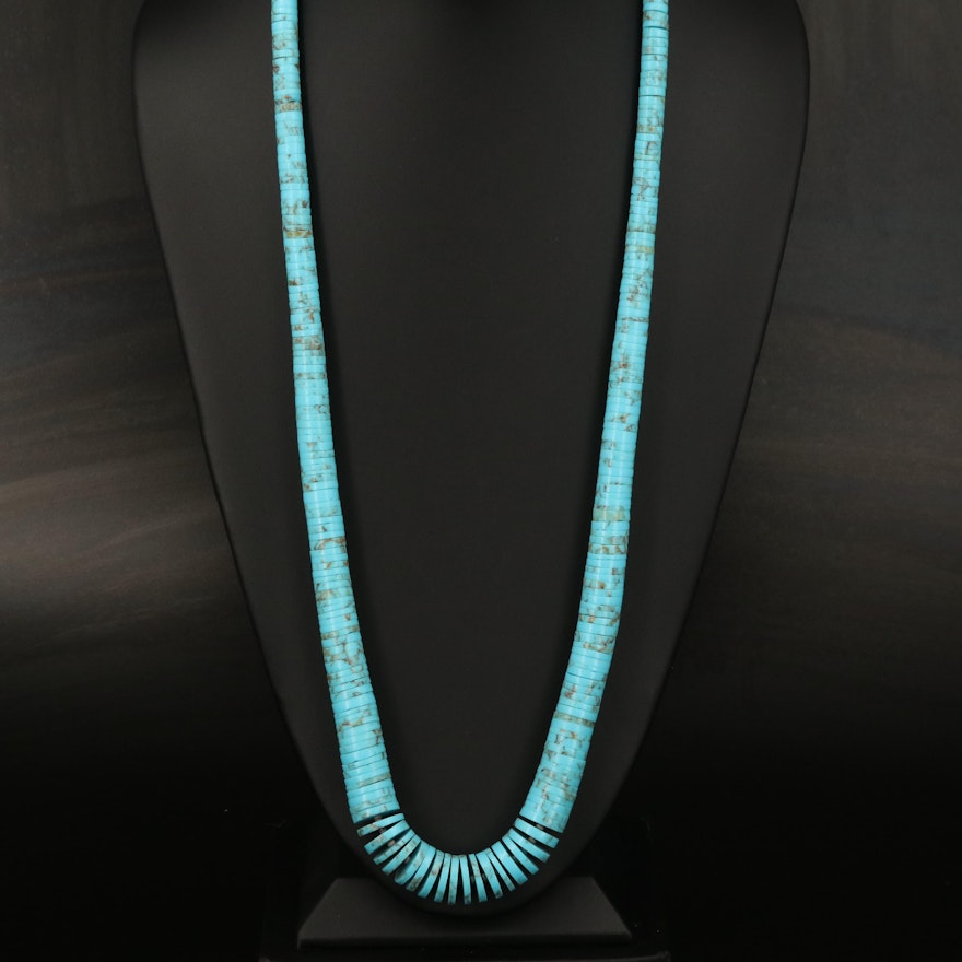 Graduated Turquoise Disk Bead Necklace