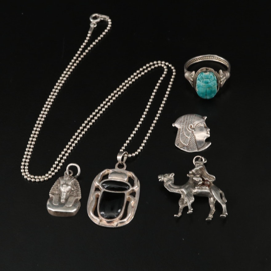 Egyptian and Egyptian Themed Jewelry Featuring Sterling and 900 Silver