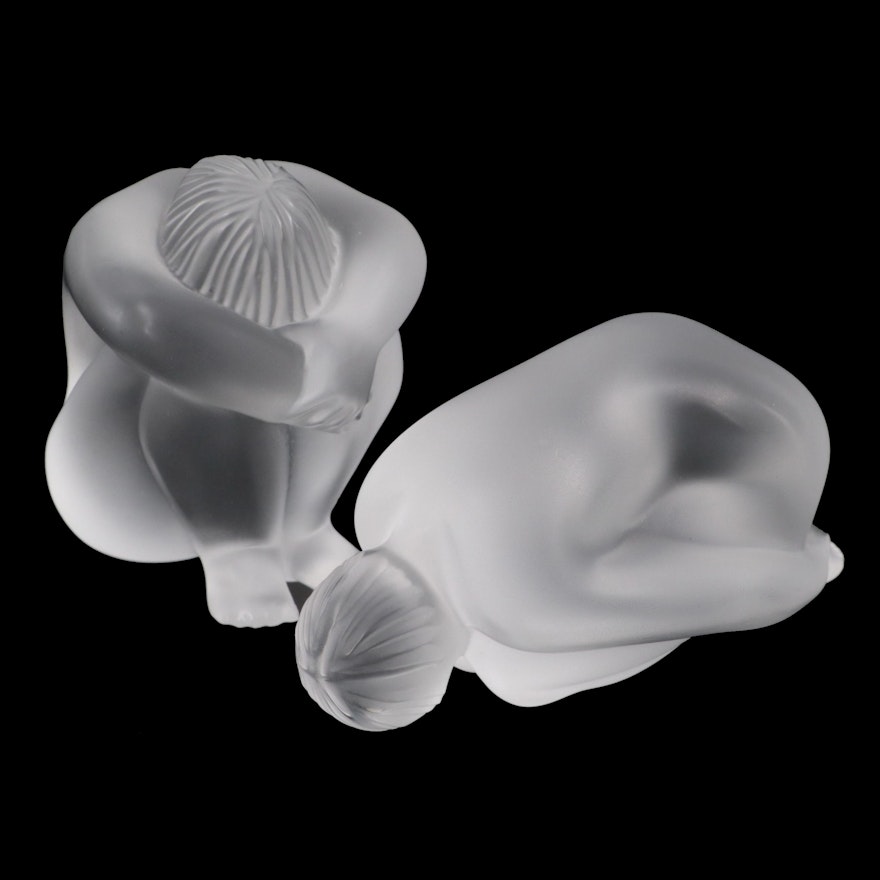 Lalique "Nabhi Nude" and "Resting Nude" Crystal Figural Paperweights