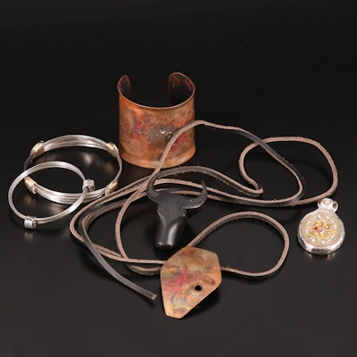Artisan Jewelry Including Sterling, Wood, Leather and Rhinestones
