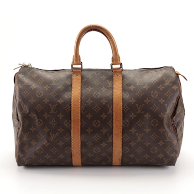 Louis Vuitton Keepall 45 Duffle Bag in Monogram Canvas and Vachetta Leather