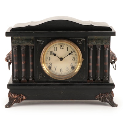 Sessions Clock Co. Lacquered Wood Lion's Head Mantel Clock, Late 19th Century