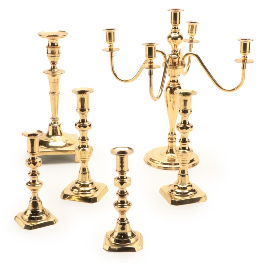 Rostand Brass Beehive and Diamond with Other Candlesticks and Candelabra